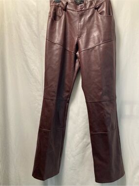 Erika Faux Leather Brown Flare Pants Size 7 Y2K Moto Goth